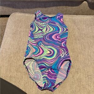 GK Girls Purple Swirl One-Piece Swim Suit with Pink & Teal Accents